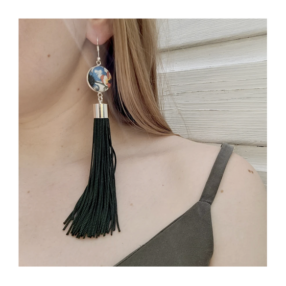 Cabochon and Tassle Earrings