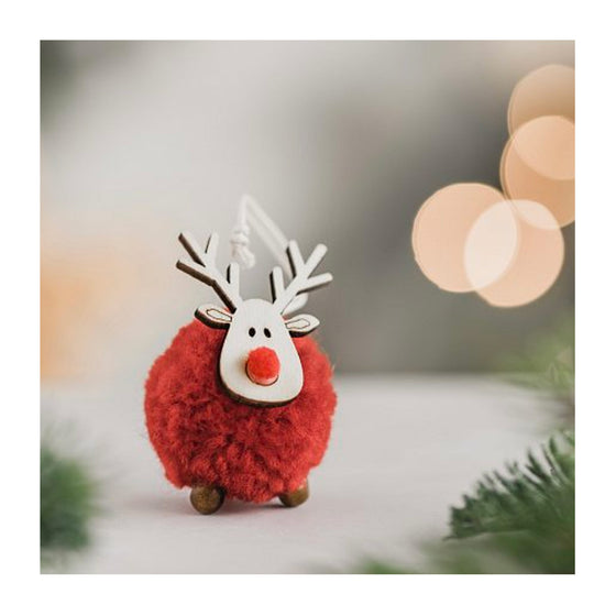 Red Christmas Elk Pom Pom Decoration