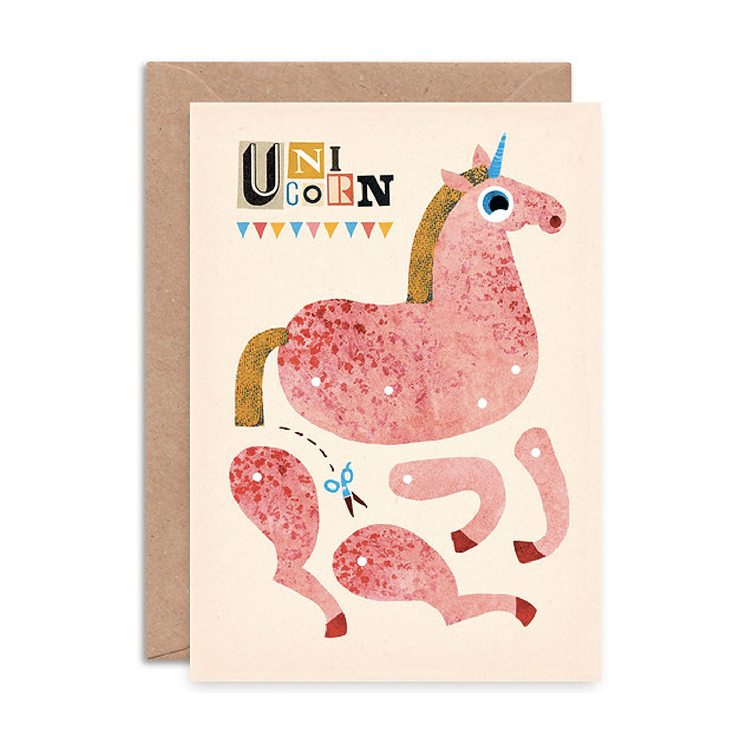 Unicorn Split Pin Puppet A5 Greeting Card
