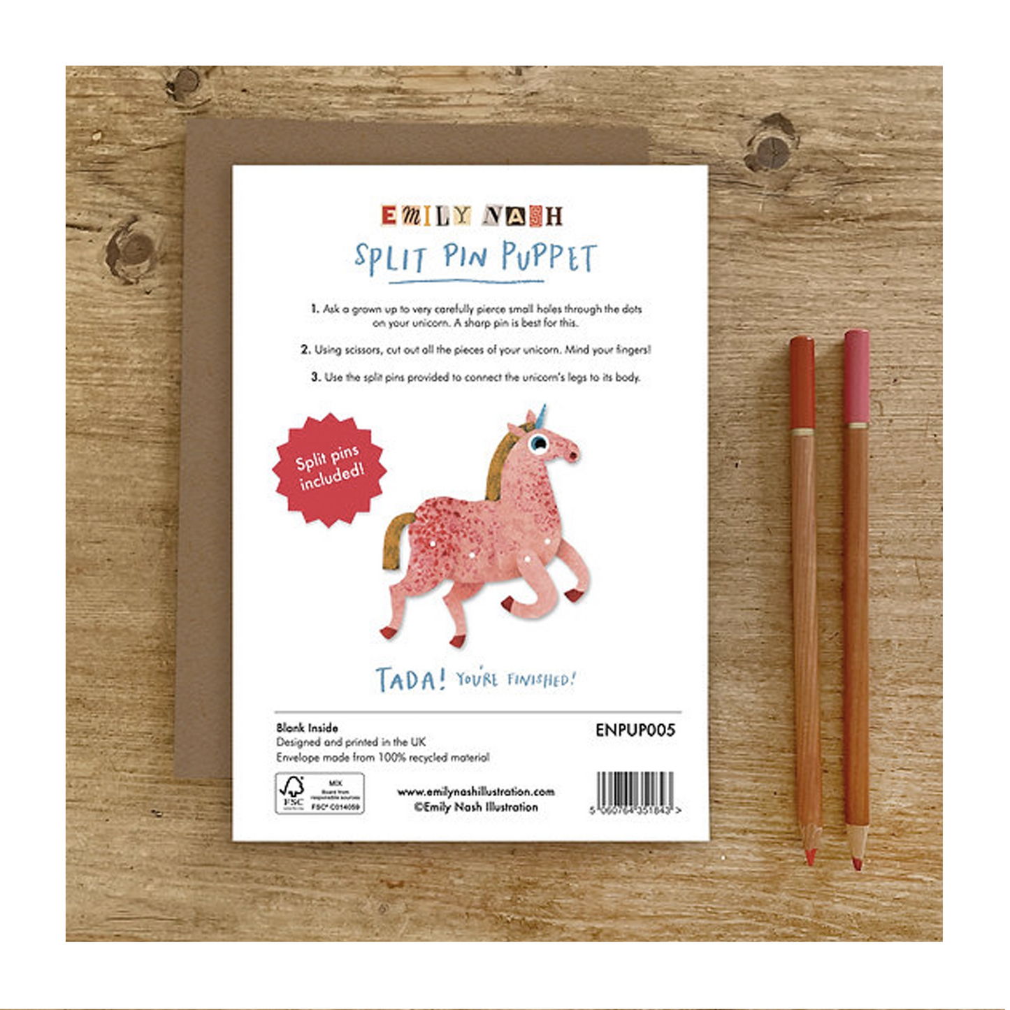 Unicorn Split Pin Puppet A5 Greeting Card