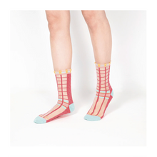  Polka Dot & Grid Sheer Socks - Watermelon Pink