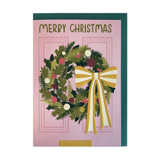 'Merry Christmas' colourful wreath Christmas card
