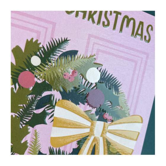 'Merry Christmas' colourful wreath Christmas card