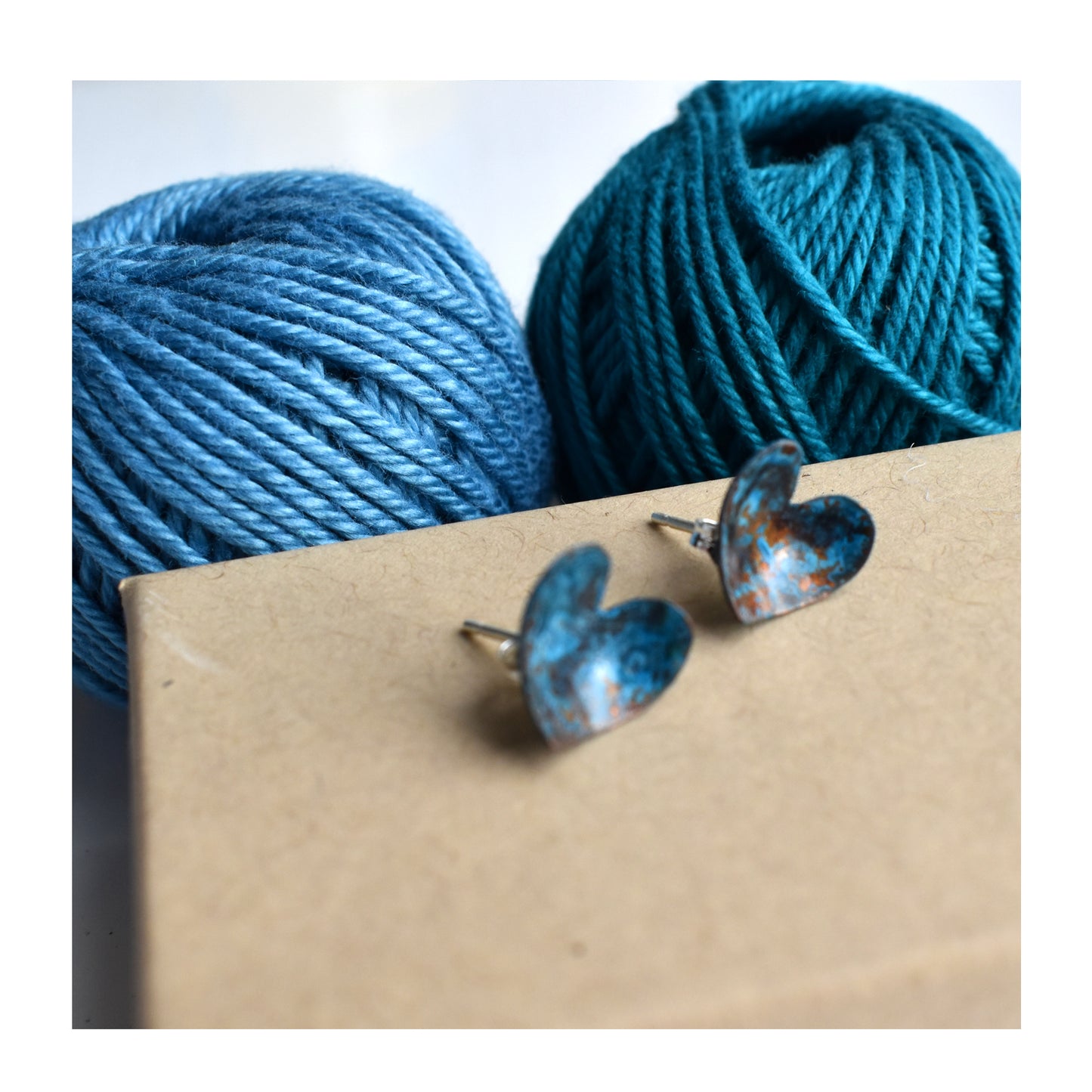 Patinated Copper Heart Studs