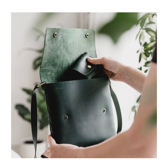 Large Green Leather Crossbody Handbag
