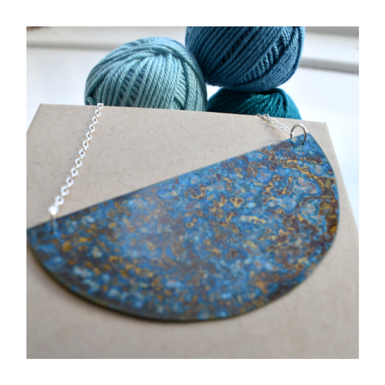 Medium Brass Crescent Patinated necklace with sterling silver chain, by Stephanie Hopkins