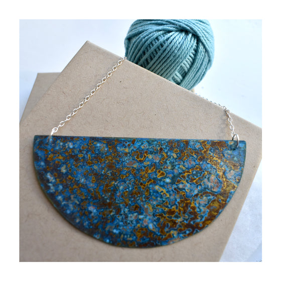 Medium Brass Crescent Patinated necklace with sterling silver chain, by Stephanie Hopkins