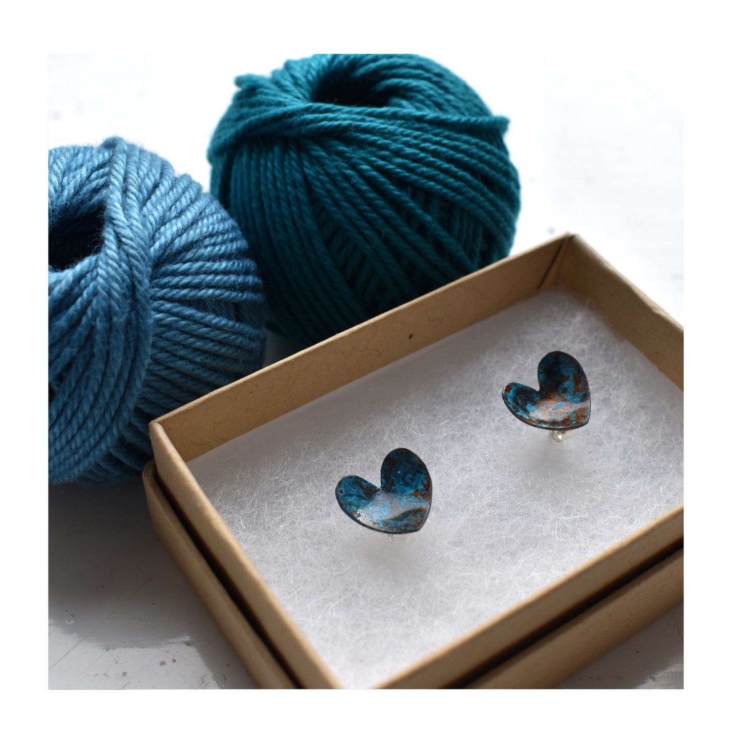 Patinated Copper Heart Studs